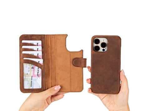 Apple iPhone 15 Pro Uyumlu Deri Cüzdanlı Kılıf F360 G2