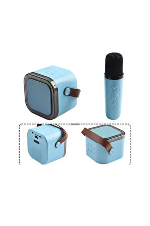 Karaoke Kablosuz Hoparlör Mikrofonlu Rgb Işıklı Bluetooth Speaker Tf Kart/usb Mavi