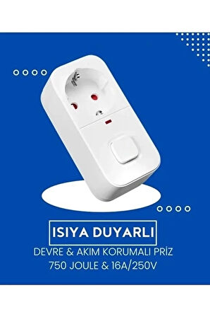 Isıya Duyarlı Devre Ve Akım Korumalı Duvar Tekli Anahtarlı Priz Fiş 16a/250v 750