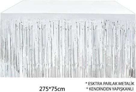 Gümüş Metalize Masa Eteği 275x75 cm – Kendinden Yapışkanlı