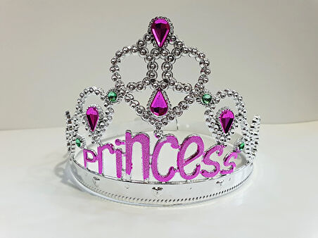 Gümüş Renk Prenses Yazılı Parti Tacı 60 cm