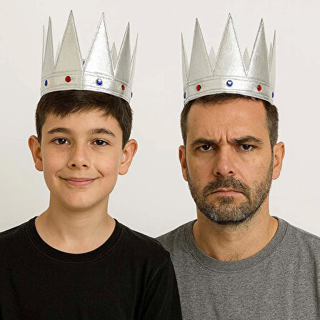 Gümüş Renk Eva Yumuşak Kral Kraliyet Tacı Yetişkin Çocuk Uyumlu 55 cm