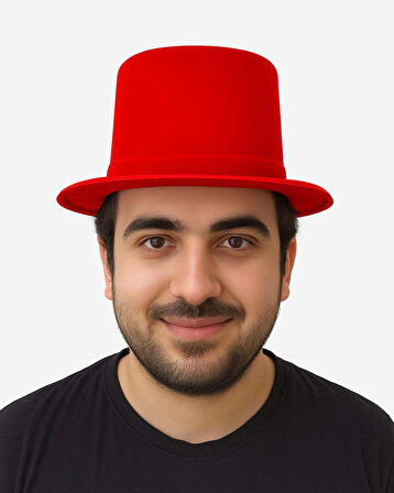 Kırmızı Renk Plastik Nubuk Kadife Flok Kaplama Fötr Şapka 11 cm