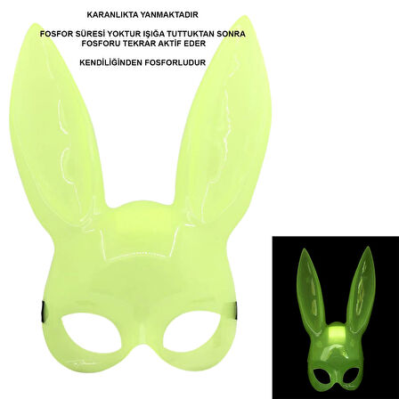 Karanlıkta Parlayan Fosforlu Tavşan Maskesi – Glow Bunny Masquerade Maske (32x22 cm)