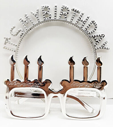 İt&amp;#39;s My Birthday Yazılı Taç ve Mum Şekilli Gözlük Seti Gümüş Renk