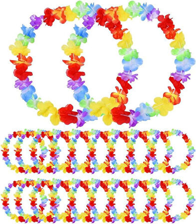 Hawaii Çiçekli Boyun Kolyesi - Renkli Tropikal Parti Leisi 12 Adet