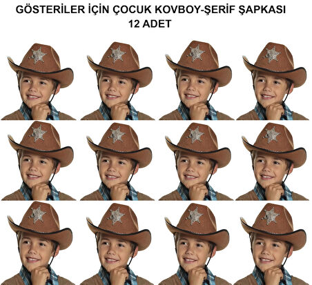 Kovboy Şerif Şapkası Kahve 12 Adet - Kostüm, Parti ve Gösteri Şapkası