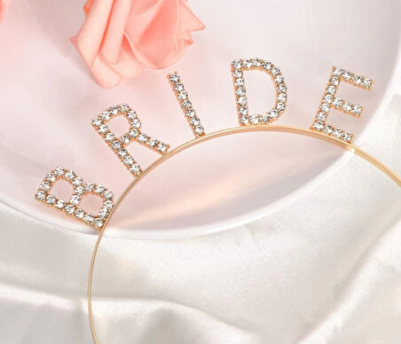 Altın Gold Renk Bekarlığa Veda Kristal Taş Bride Tacı İthal 16x10 cm