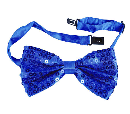 Gece Işıltısı Mavi Payetli Pullu Papyon 7x2 cm