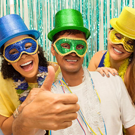 Mavi Renk Parıltılı Simli Fötr Silindir Parti Şapkası