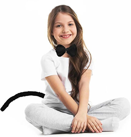 Peluş Siyah Renk Kuyruk ve Papyon Yetişkin Çocuk Uyumlu