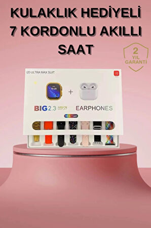 Akıllı Saat Bluetooth Kulaklık Hediyeli Bildirim Görme Sesli Görüşme Çoklu Kordon