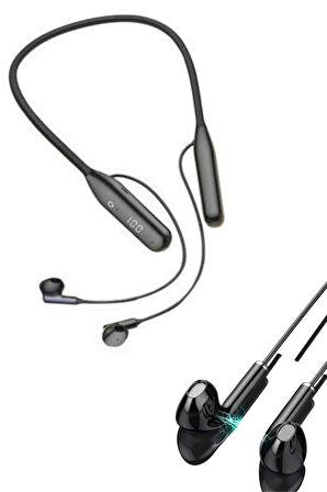 100 Saat Kablolu Boyun Askılı Dijital Göstergeli Bluetooth Kulaklığı