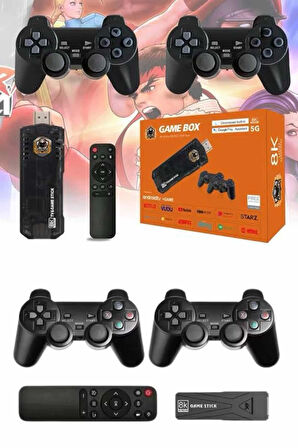 Game Stick Çift Oyun Konsolu Smart TV Game Box 8k Ultra HD 64 Gb