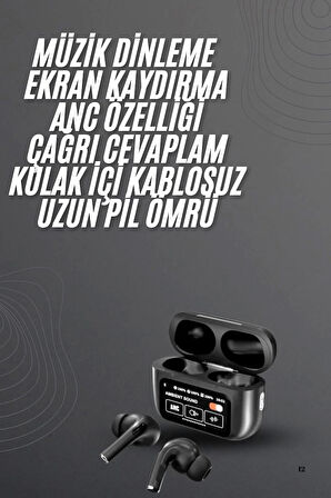 Kulak İçi Bluetooth Kulaklık Ekranlı Müzik Dinleme Çağrı Cevaplama Siyah