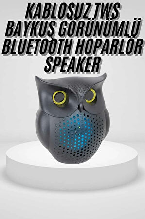 Siyah Bluetooth Hoporlör Baykuş Speaker Bluetooth 5.0 Bağlantılı