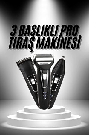 3'lü Set Saç Sakal Kesme Traş Makinesi Burun Kılı Alma Tıraş Makinesi