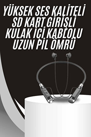 Boyun Bantlı Kulak İçi Kablolu Yüksek Ses Kaliteli Bluetooth Kulaklık