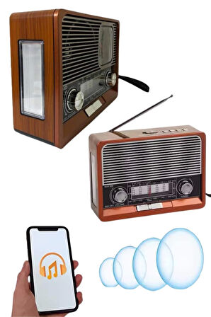 Saatli Fenerli Bluetooth Nostaljik Radyo AUX SD USB Girişli Bluetooth Hoparlör