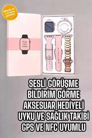 Akıllı Saat Amoled Ekran 3 Kordonlu Aksesuar Hediyeli Sesli Görüşme