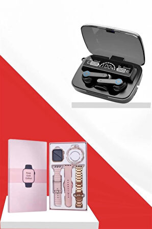 Dijital Göstergeli Powerbank Bluetooth Kulaklık ve Yeni Nesil Amoled Ekran Akıllı Saat