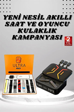 Powerbank Kulaklık ve 7 Kordonlu Akıllı Saat Çoklu Şarj Girişi Bluetooth Bağlantılı