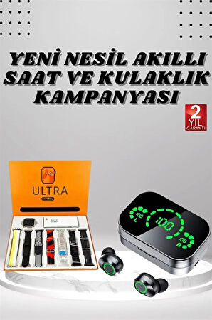 7 Kordonlu Akıllı Saat Ve Aynalı Bluetooth Kulaklık Powerbank Dijital Göstergeli
