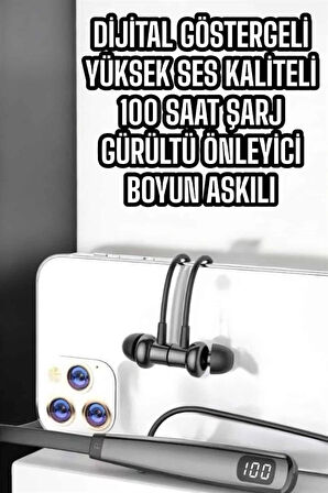 Boyun Askılı Bluetooth Kulaklık Uzun Şarj Süreli Dijital Göstergeli Kablolu