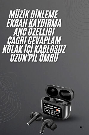 Kulak İçi Bluetooth Kulaklık Ekranlı Müzik Dinleme Çağrı Cevaplama Siyah