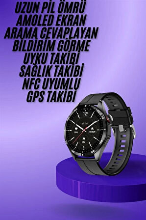 Amoled Ekran 3 Kordonlu Akıllı Saat 5.0 Bluetooth Bağlantılı Android ve İOS Uyumlu
