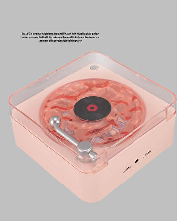 Vintage Tarz Bluetooth Hoparlör – Gece Işığı ve Zaman Göstergeli