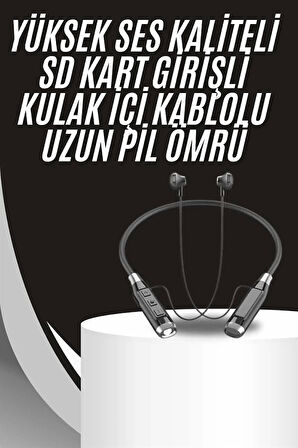 Boyun Bantlı Kulak İçi Kablolu Yüksek Ses Kaliteli Bluetooth Kulaklık