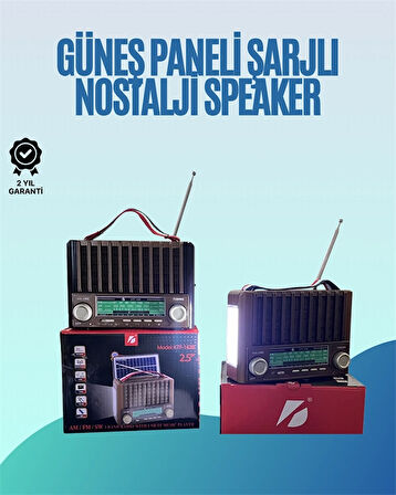 KTF-1428 Nostaljik Solar Enerjili Bluetooth Speaker – Radyo, SD/USB MP3 Çalar, Güçlü Taşınabilir Hoparlör