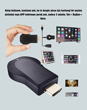 1080p Ultra HD Kablosuz Ekran Yansıtma Dongle – Miracast / AirPlay / DLNA