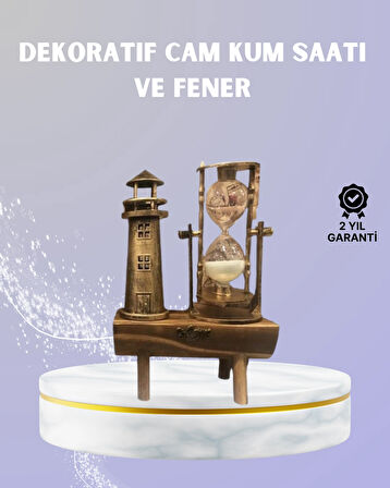 Ahşap Kum Saati ve Deniz Feneri Figürü Bir Arada – Ev & Ofis Dekorasyonu