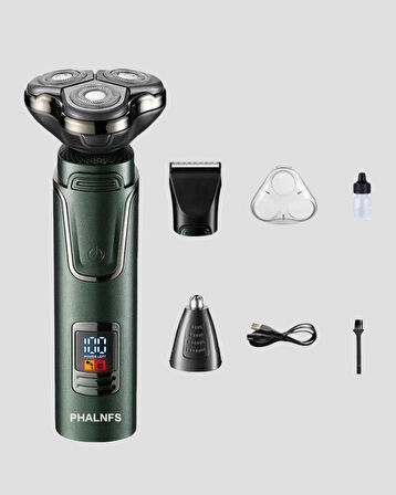 3D Akıllı Kesim Teknolojili Şarjlı Tıraş Seti – 3 Başlıklı, Paslanmaz Çelik Bıçaklı