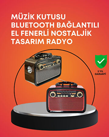 Nostaljik Radyo Görünümlü Bluetooth Hoparlör – FM/AM Yayın, Kablosuz Bağlantı, Şarj Edilebilir