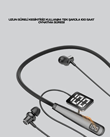 Boyun Askılı Kablosuz Bluetooth Kulaklık – Aktif Gürültü Önleme, LCD Ekranlı