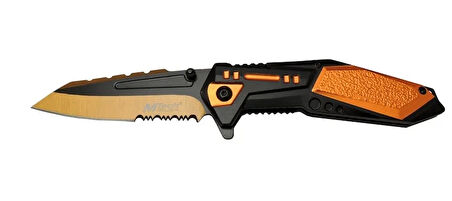 Mtech 4171 Turuncu Kamp Çakı 21cm - Yarı Otomatik, Kemerlikli, Testere Detaylı