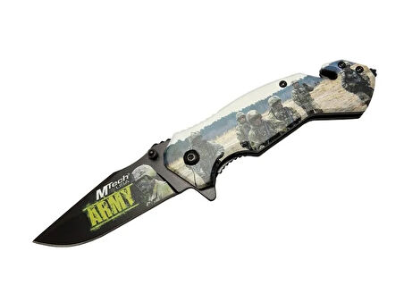 Mtech 4 23 3 Army Kurtarma / Kamp Çakı 20cm - Yarı Otomatik, Kemerlikli, Cam Kırma Ve İp Kesme Aparatlı