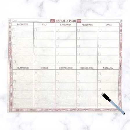 Şeffaf Kendiliğinden Yapışkanlı Kalemli Haftalık Planlayıcı 40cm-50cm Bx40