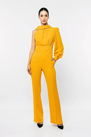 Tek Balon Kollu Yaka Detaylı Tulum-Sarı-42