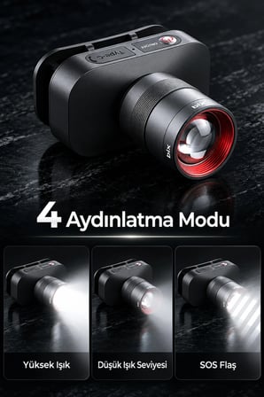 Zoomlu Şarjlı Kafa Lambası LED Kafa Feneri 10W 750 Lümen Güçlü 2500 mAh Kamp IPX5 Su geçirmez