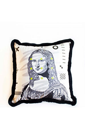 Mona Lisa Kadife Yastık/Kırlent (Dolgu Boncuk Elyaf Uluslararası Yıkama Ve Solmama Sertifikası)