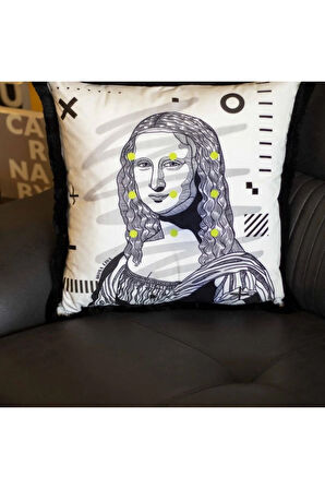 Mona Lisa Kadife Yastık/Kırlent (Dolgu Boncuk Elyaf Uluslararası Yıkama Ve Solmama Sertifikası)