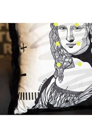 Mona Lisa Kadife Yastık/Kırlent (Dolgu Boncuk Elyaf Uluslararası Yıkama Ve Solmama Sertifikası)