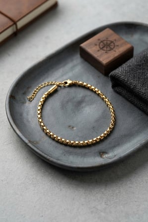 316L Çelik Gold Renk Kutu Zincir Erkek Bileklik