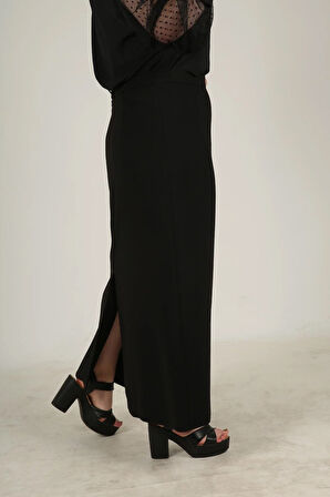 Uzun Büyük Beden Yırtmaçlı Astarlı Portoriko Anne Eteği