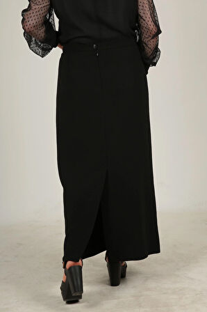 Uzun Büyük Beden Yırtmaçlı Astarlı Portoriko Anne Eteği