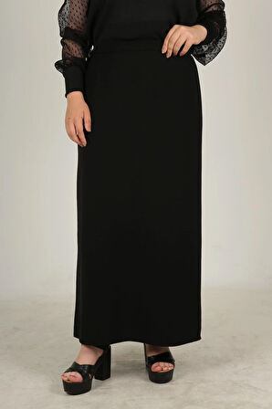 Uzun Büyük Beden Yırtmaçlı Astarlı Portoriko Anne Eteği